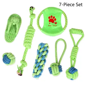 7-piece durable cotton rope dog toy set for aggressive chewers in blue and green