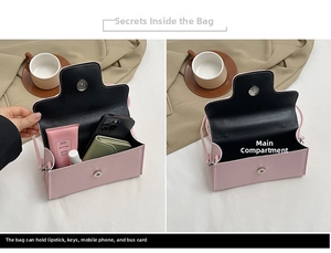 Vista interior de bolso rosa en cuero PU mostrando espacio para móvil, cartera y pintalabios