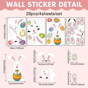 Easter cartoon wall stickers set with 28 bunny and egg decals in 4 sheets layout