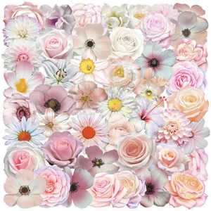 Waterproof PET Translucent Flower Stickers For Scrapbooking Pink Floral Decorative Stickers For Laptop Guitar Journal Phone Case