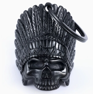 Vintage gothic Indian skull chief bell pendant in black stainless steel finish