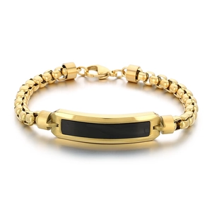 Vergoldetes Edelstahl-Gliederarmband mit schwarzer Platte und sicherem Karabinerverschluss