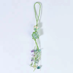 Handmade woven natural amethyst and fluorite crystal charm keychain for bags or phones