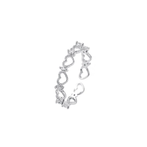 Hollow heart-shaped 925 silver ring with small inlaid crystals for a feminine look