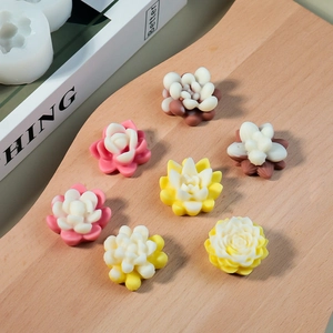 3D succulent cactus flower silicone mold with multiple handcrafted floral wax melt designs