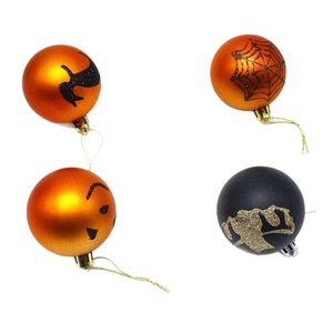 Set of 12 Halloween ornaments with black cats and pumpkins for window display decoration