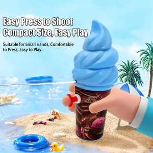 Mini ice cream shaped water gun toy featuring blue cream top and chocolate cone handle