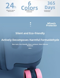 Close-up of pink silicone luggage wheel covers showing anti-slip texture and noise reduction
