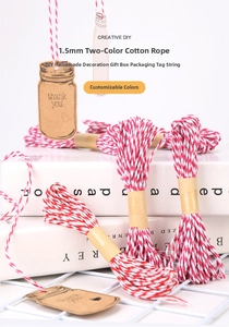 Detail of 1.5mm red and white dual-color cotton cord with vintage thank you gift tags