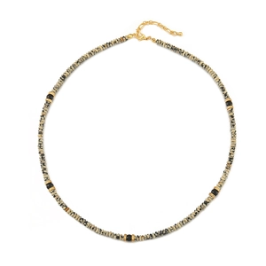 Vintage layered beaded necklace with grey spotted natural stones and gold lobster clasp