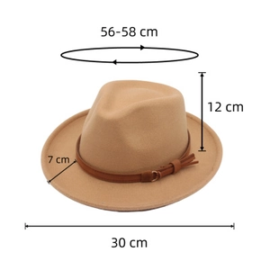 Classic camel fedora hat detail with brown leather band and adjustable metal buckle