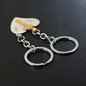 Couples stainless steel heart and key keychain set with I Love You engraving