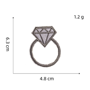 Silver diamond ring embroidery patch with 6.3cm height and 4.8cm width dimensions