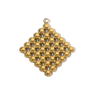 Detail shot of a golden beaded rhombus charm with top loop made of premium titanium steel