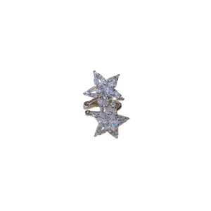 Sparkling zircon star ear cuff in silver finish with minimalist double star design