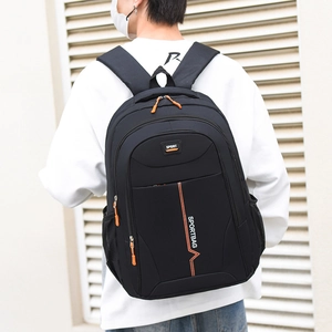 Waterproof black sports backpack with orange zippers and letter print for men and women