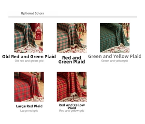 Detailed grid showing vintage Christmas plaid sofa throws with decorative fringe edges