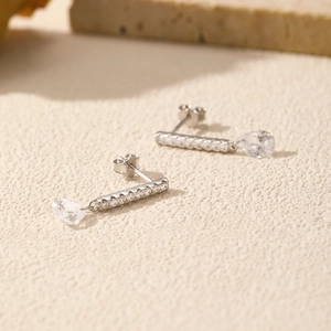 S925 silver linear drop earrings featuring sparkling cubic zirconia teardrop pendants