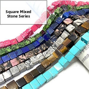 Macro shot of assorted square natural gemstone beads for jewelry making