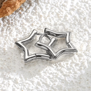 Polished silver star-shaped hoop earrings in a minimalist 14k gold plated style