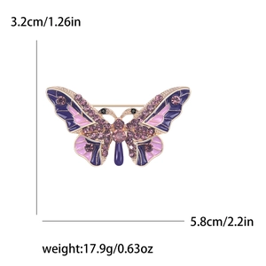Purple and pink butterfly brooch with purple rhinestones, 3.2x5.8cm fashion accessory