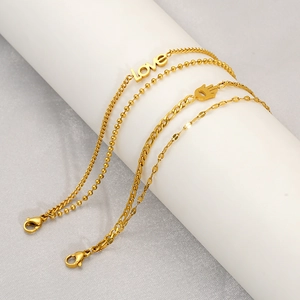 Bracelet Double Rang Pour Femme Acier Inoxydable Plaqué Or Avec Pendentif Love Et Main De Fatima Bijou