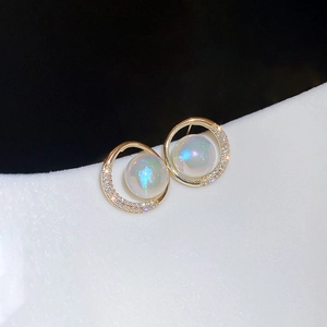 Elegant gold plated circle earrings with iridescent pearls and zircon stones for women