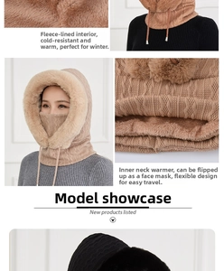 Winter gebreide muts met imitatiebont, fleecevoering en geïntegreerd gezichtsmasker