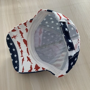 American flag style baseball cap with stars and fish prints for outdoor sun protection