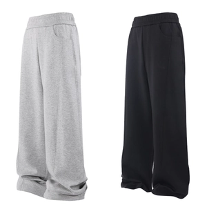 Men's loose straight-leg sweatpants in gray and black cotton with elastic waist