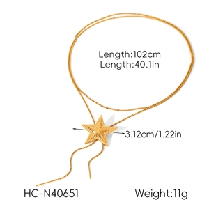 Detailed view of golden star bolo tie pendant with 102cm chain length measurements