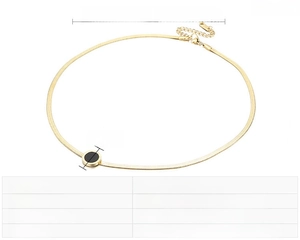 Detail specifications of golden snake chain necklace with black shell round pendant