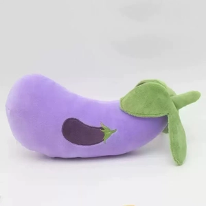 Morbido peluche a forma di melanzana viola con foglia verde e ricami di qualità