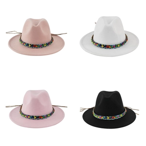 Flat brim wool fedora hats with colorful ethnic beads available in four distinct colors