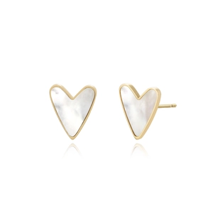 Titanium steel heart-shaped stud earrings with white shell inlay in golden frames