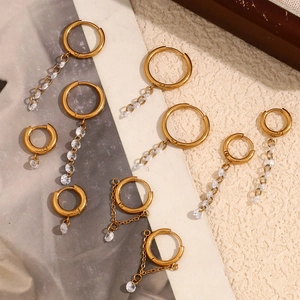 18K gold plated stainless steel tassel earrings with white zircon pendants for women