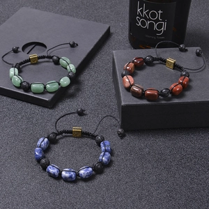 Handmade tree of life natural stone bracelets with adjustable woven cord and volcanic beads