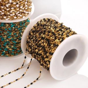 Gold plated stainless steel lip chain rolls with colorful enamel beads for DIY jewelry