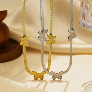 French Vintage Butterfly Pendant Necklace Titanium Steel 18K Gold Plated Elegant Snake Chain Clavicle Necklace For Women