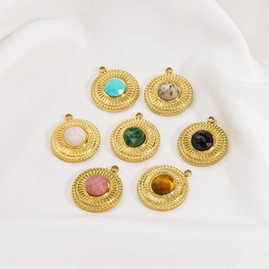 Bohemian faceted natural stone pendants with 14K gold plated frames set of 7