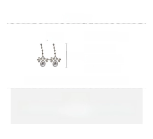 Detailed specs for silver needle zircon drop earrings featuring dimensions and copper material