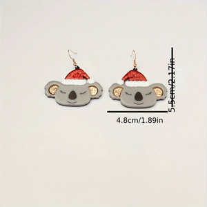 Cute koala with Santa hat Christmas earrings, size 5.5cm by 4.8cm on white background