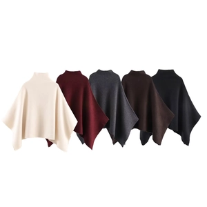 Cape Poncho En Maille Pour Femmes Veste Courte Asymétrique Col Montant Sans Manches Couleur Unie Mode Automne