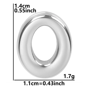 Detailed size measurement of silver oval stainless steel pendant with dimensions in inches