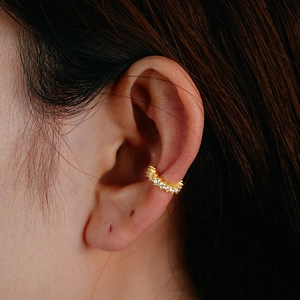 Minimalist S925 silver gold ear cuff with shimmering pavé zircon stones for women