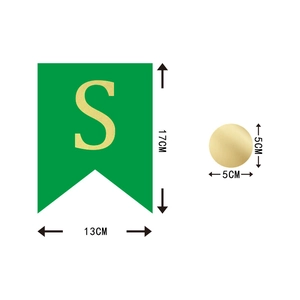 Christmas bunting banners dimensions: 13x17cm green swallowtail flags and 5cm gold circles