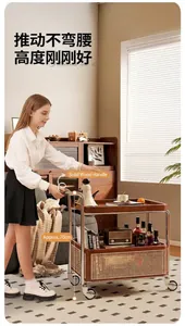 Detail of vintage wooden cart with ergonomic solid wood handle and 70cm height frame