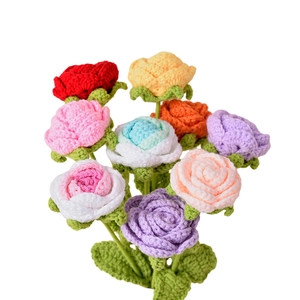 Handmade crochet rose bouquet with colorful knitted flowers in vibrant multicolor options