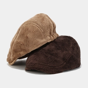 Plush retro duckbill caps in dark and light brown faux fur for autumn and winter warmth