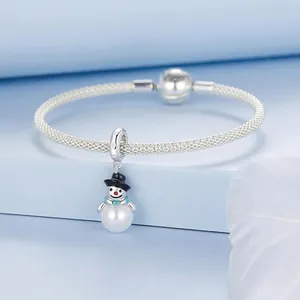 S925 sterling silver mesh bracelet with cute snowman charm on light blue platform